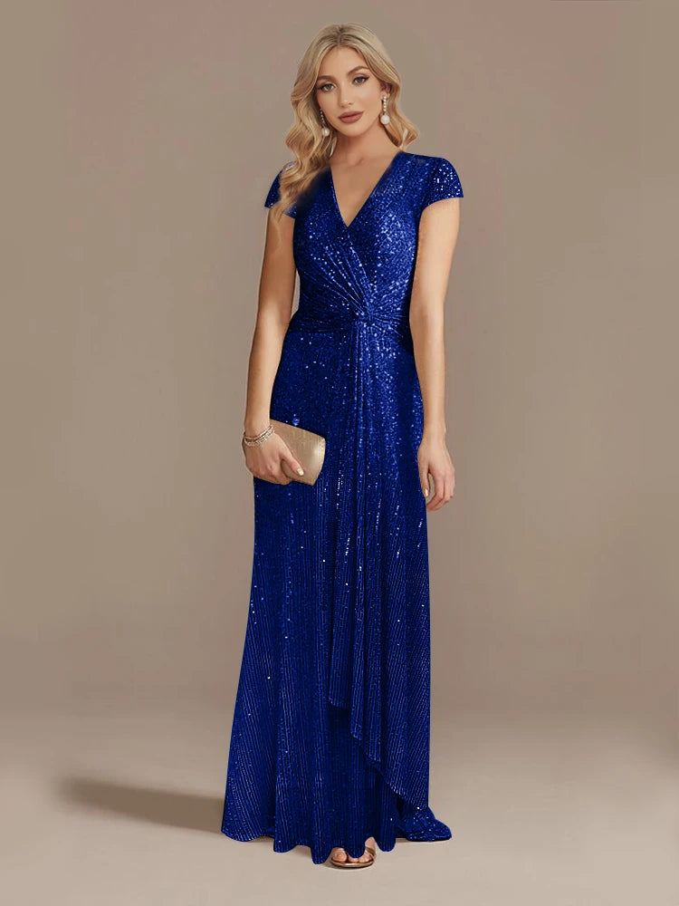 Lucyinlove New Luxury Blue V-Neck Sequin Evening Dresses Elegant 2025 Women Party Maxi Dress Gowns Long Cocktail Dress Prom