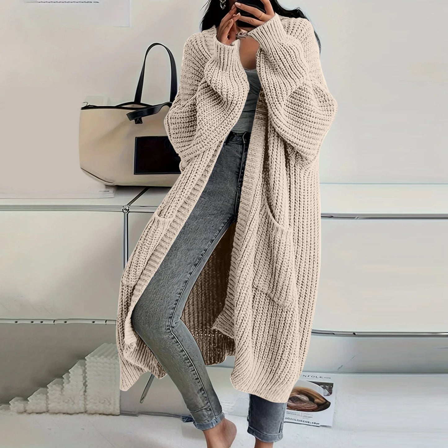 Women's Loose Long Knitted Cardigan Sweater Coat Autumn Winter Long Sleeved Long Knitwear Female Street Fashion Sweater Jacket