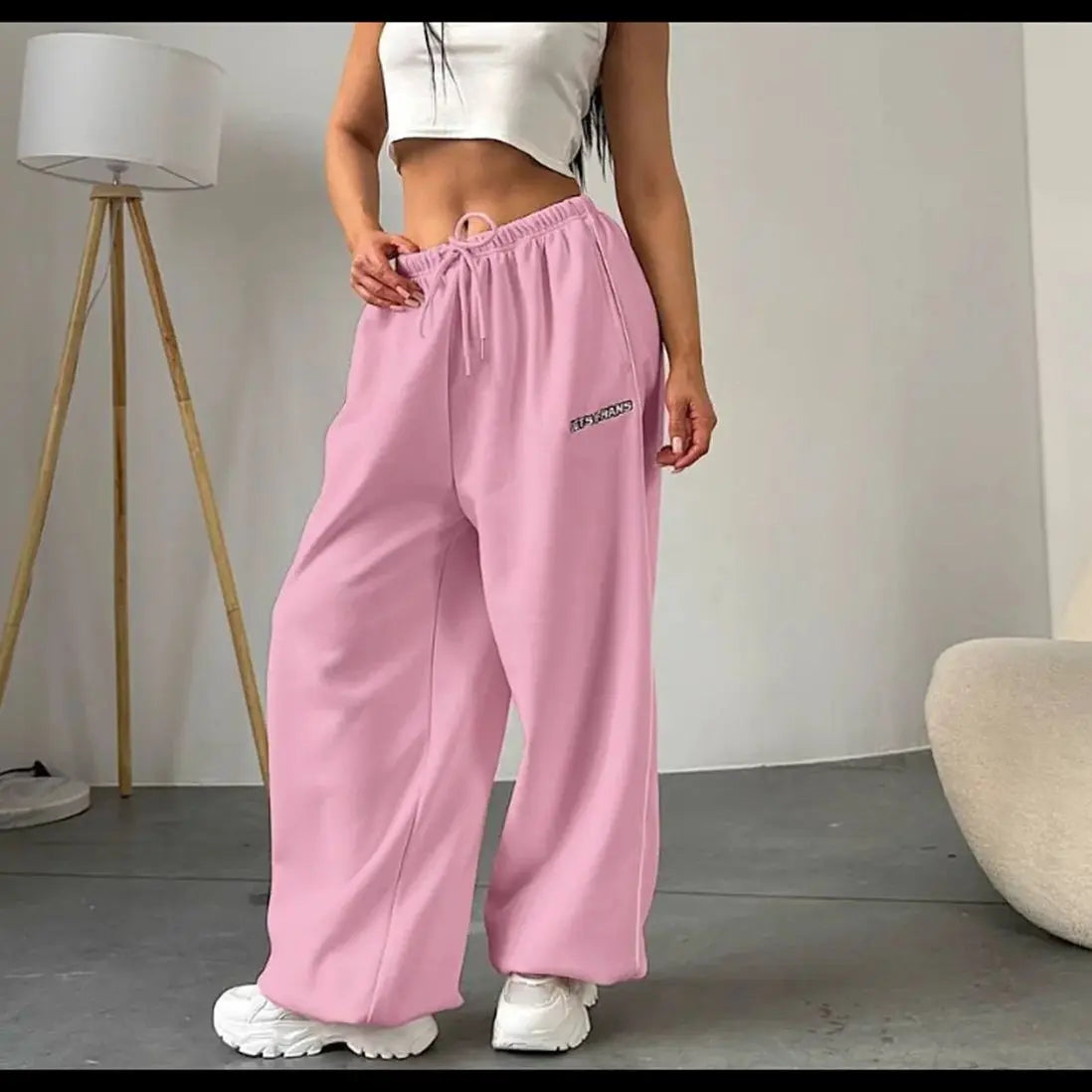 Striped ankle Sweatpants For Women Drawstring High Waist Straight Baggy Trousers Female Vintage Sport Hip Hop Pant Casual Street