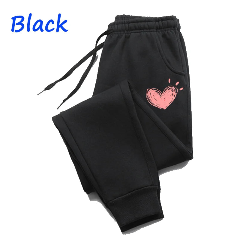 Women Cute Heart Printed Sweatpants Autumn Winter Cotton Long Pants Jogger Trousers Casual Sports Fitness Women Sweat Pants