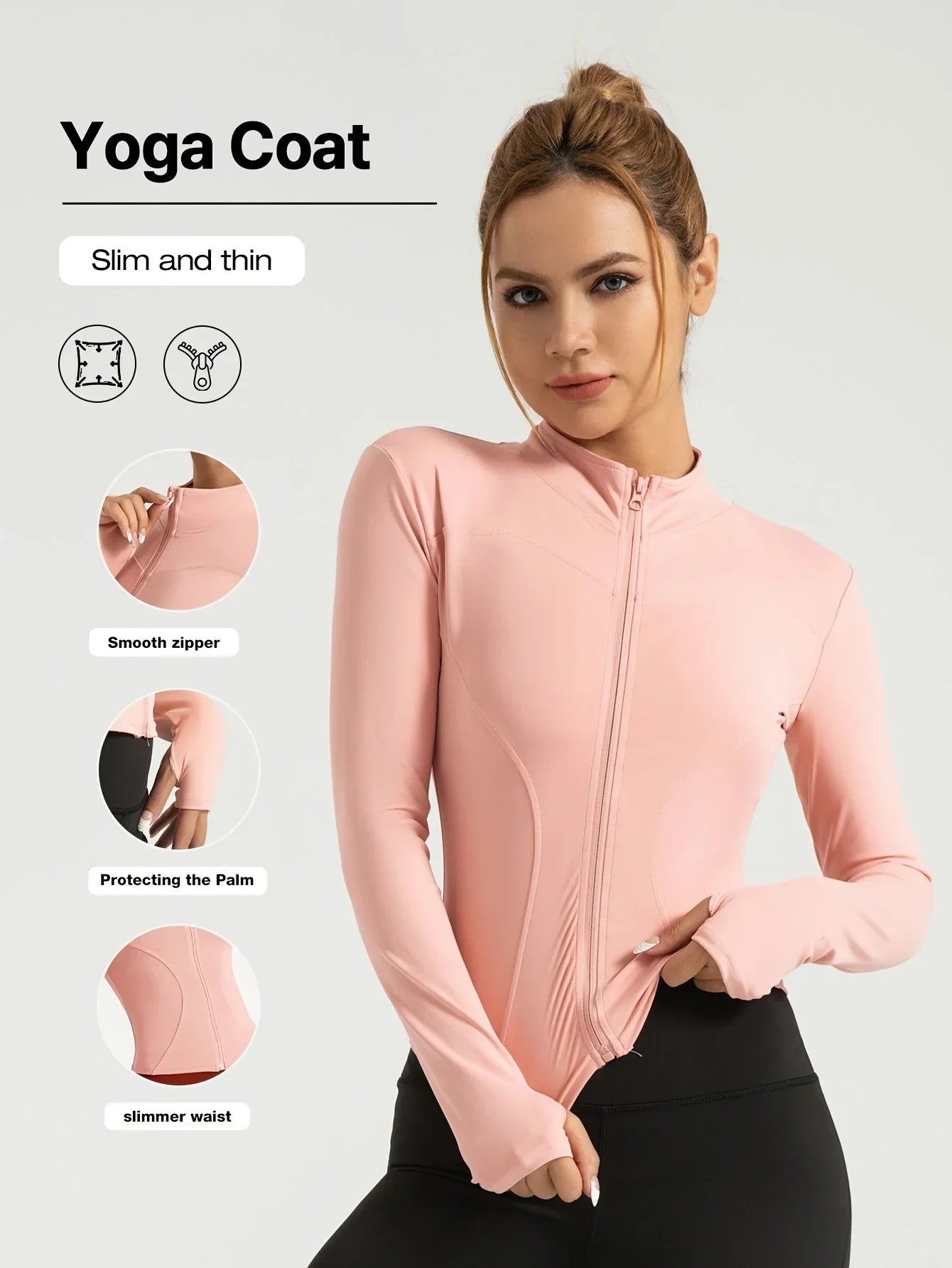 Seamless Sports Outerwear Yoga Coat Cropped Jacket for Gym Running High Waisted Moisture Wicking Workout Top with  Coat Women
