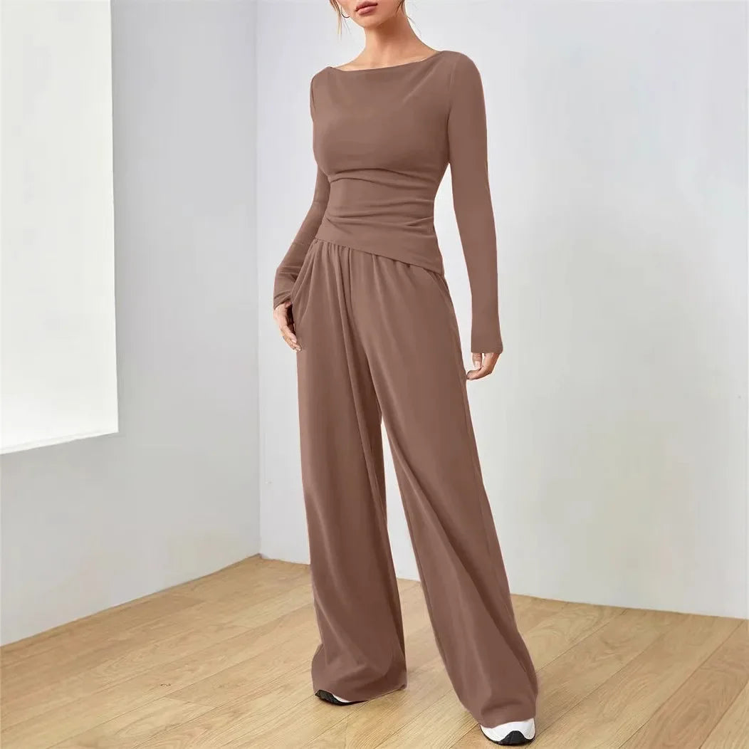 Women's Loose Wide Leg Pants Set Two Pieces Soft Style Irregular Fashion Set Polyester Fiber from Mainland China