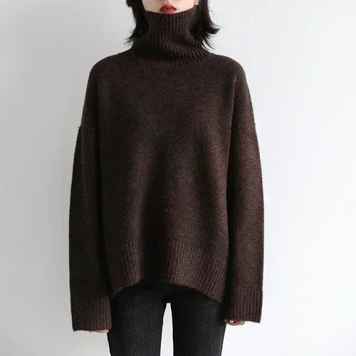 CHIC VEN Fashion Women's Loose Turtleneck Sweaters Warm Solid Pullover Knitwear Basic Female Jumpers Autumn Winter 2025