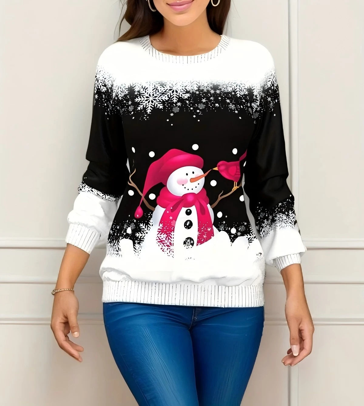 Festival Fashion Clothing Women's T-shirts Street Outdoor Christmas 3D Print Snowman Sweatshirts Long Sleeve Pullover Tops Shirt