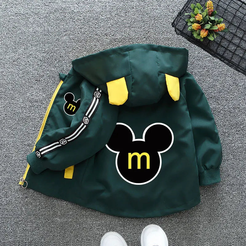 New Spring Mickey Mouse Baby Boys Hooded Jacket Autumn Baby Girls Cartoon Zipper Long Sleeve Casual Clothing Kids Outerwear Coat