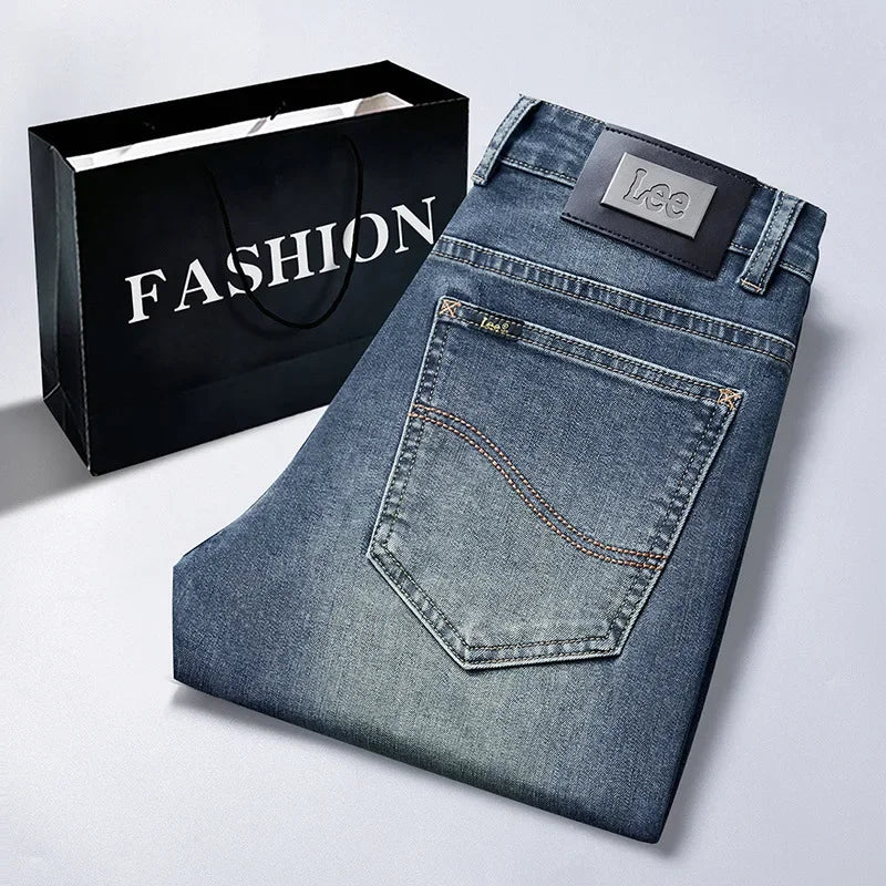 Lee Dex High-end Quality Autumn Jeans For Men Slimming Trendy Brand Soft Casual Spring Autumn Trousers Male