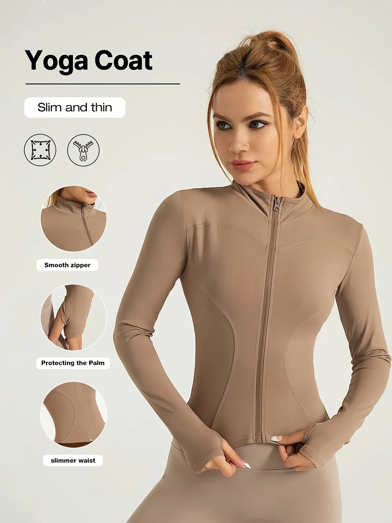 Seamless Sports Outerwear Yoga Coat Cropped Jacket for Gym Running High Waisted Moisture Wicking Workout Top with  Coat Women