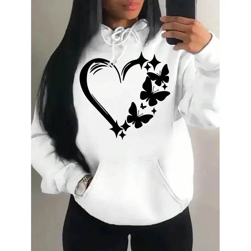 Women's Love and Butterfly Pattern Hoodie Hip Hop Street Fashion Pocket Clothes Retro Multi Color Hoodie