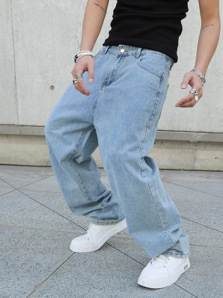 Spring Autumn Men Baggy Jeans Oversize Straight Loose Casual Denim Trousers Solid Color Streetwear Fashion Y2k Wide Leg Pants