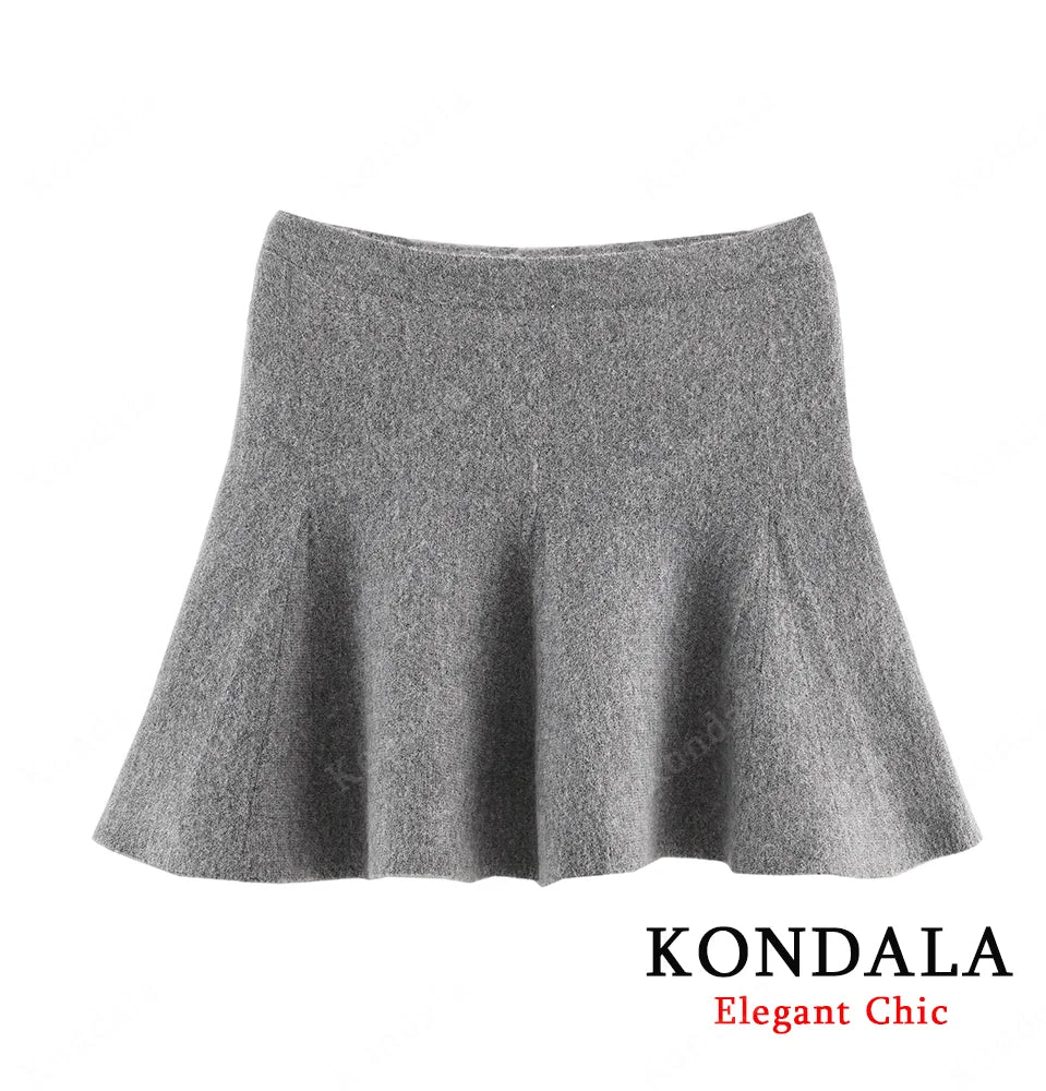 KONDALA Ladies Fall Knitted Skirt Set Pleated O-Neck Buttons Jacket, Mini Skirt 2025 Autumn Fashion Elegant Female Skirt Suit