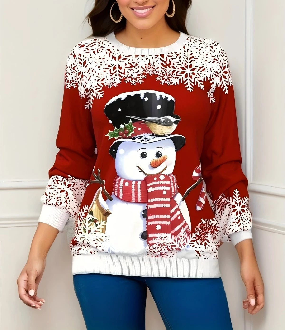 Festival Fashion Clothing Women's T-shirts Street Outdoor Christmas 3D Print Snowman Sweatshirts Long Sleeve Pullover Tops Shirt