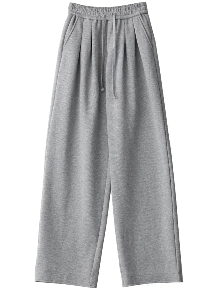 CHIC VEN Women's Pant Streetwear Solid Loose New Drawstring Sports Casual Trousers High Waisted Pants Autumn Winter 2025