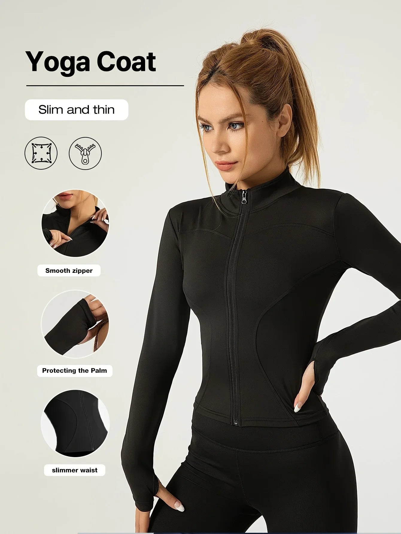 Seamless Sports Outerwear Yoga Coat Cropped Jacket for Gym Running High Waisted Moisture Wicking Workout Top with  Coat Women