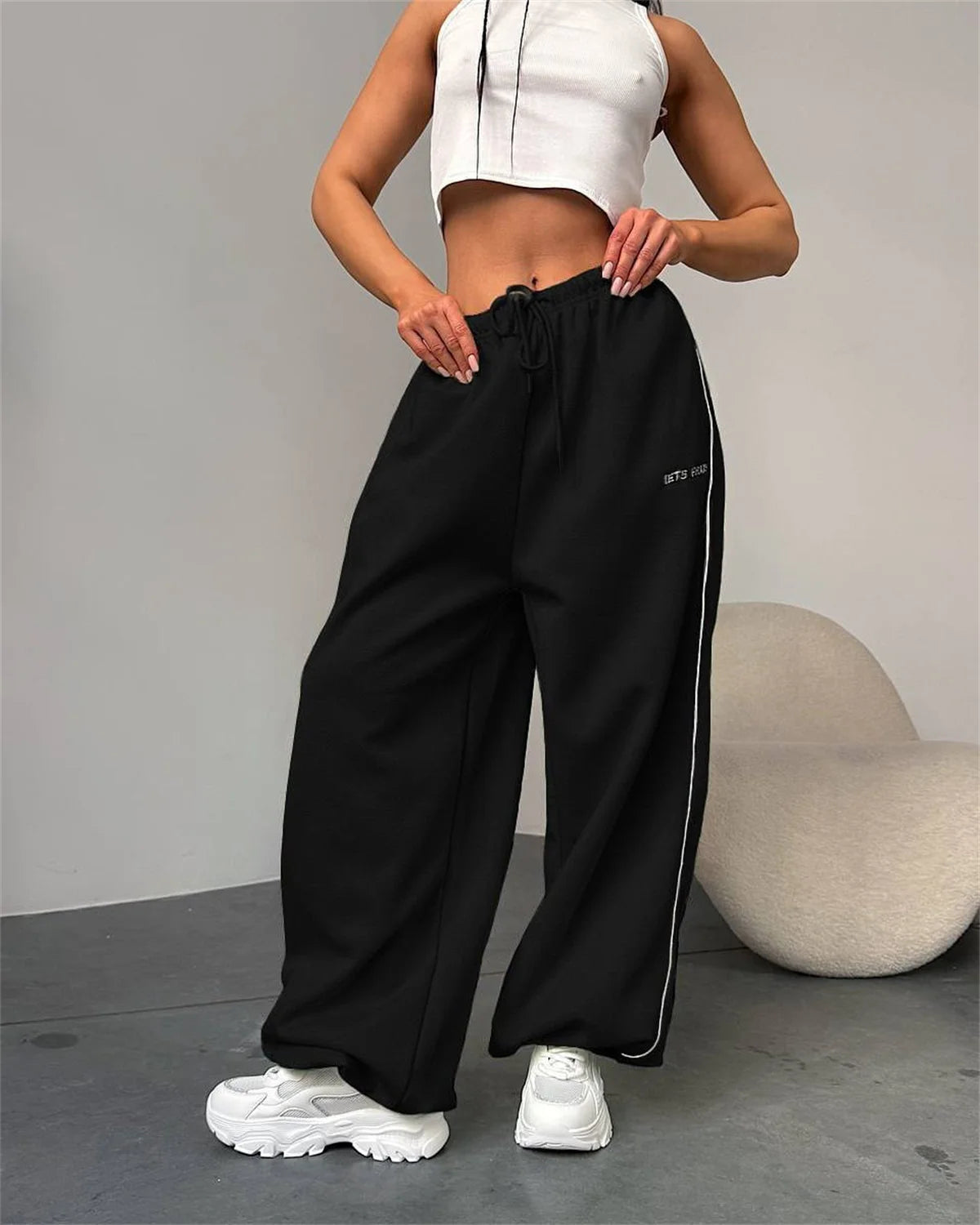Striped ankle Sweatpants For Women Drawstring High Waist Straight Baggy Trousers Female Vintage Sport Hip Hop Pant Casual Street