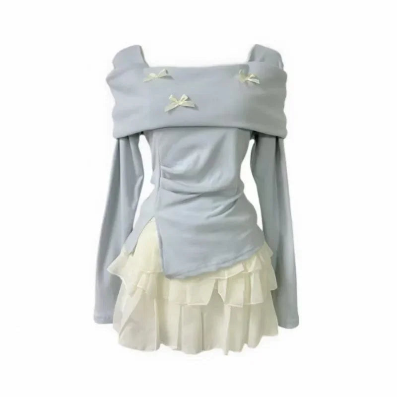 Chic Half-length Two-piece Set with One-shoulder Top And Apricot Mini Skirt for Women Spring/Summer Trendy Outfit Ensemble