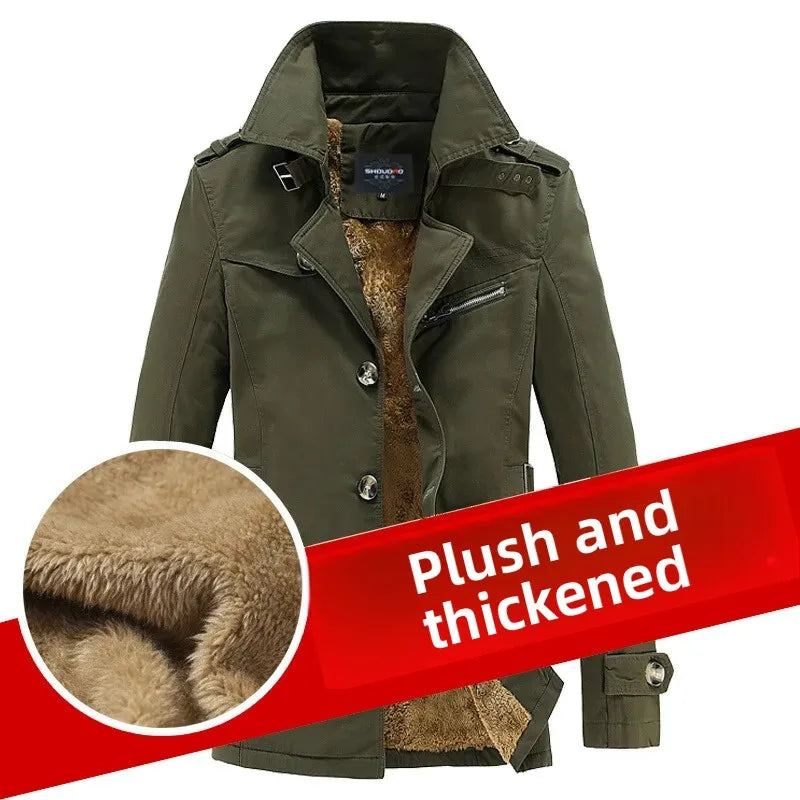 Men's Casual Fleece Lined Thickened Jacket Winter Outerwear Coat Cotton Style Fashionable Comfortable Breathable for Men