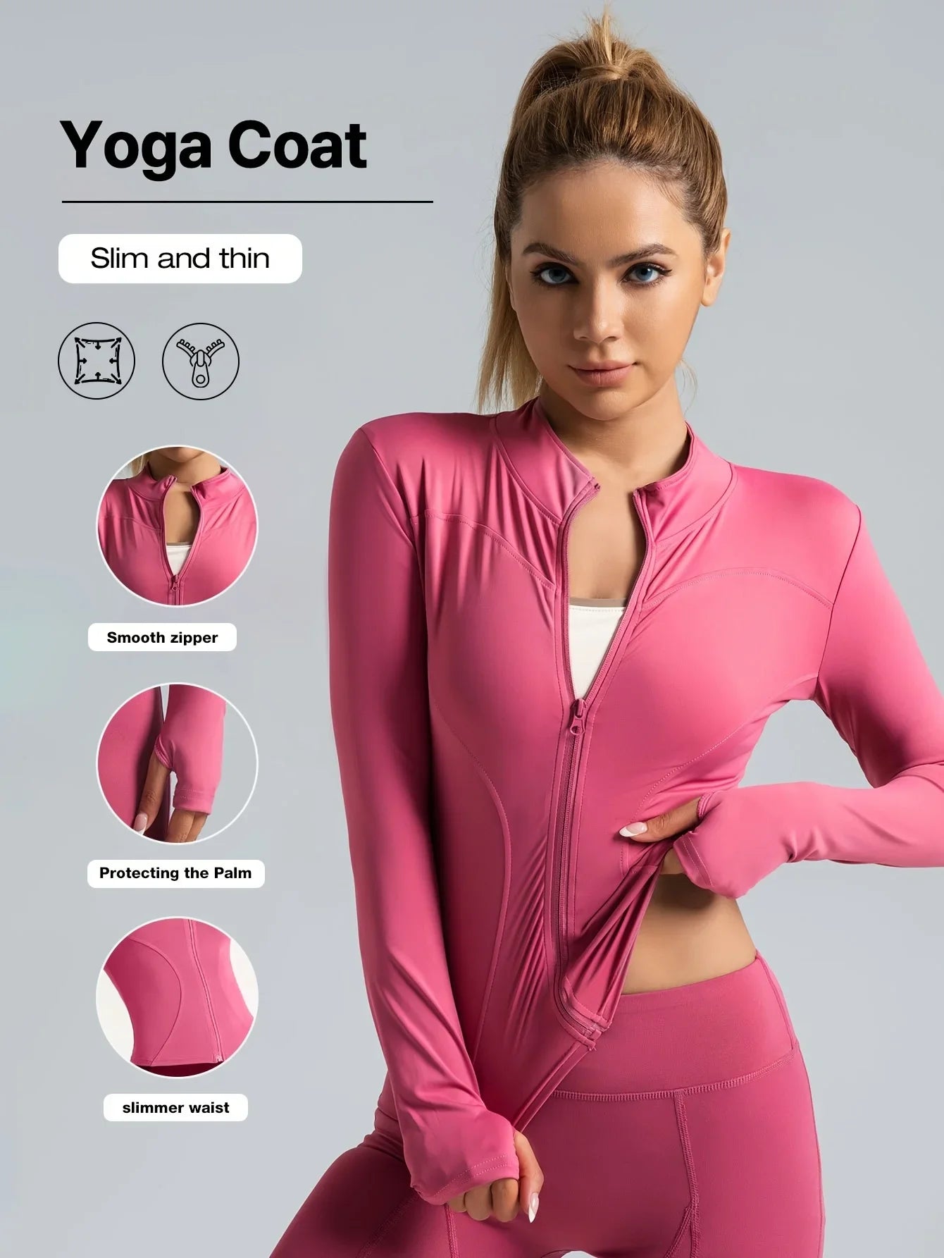 Seamless Sports Outerwear Yoga Coat Cropped Jacket for Gym Running High Waisted Moisture Wicking Workout Top with  Coat Women