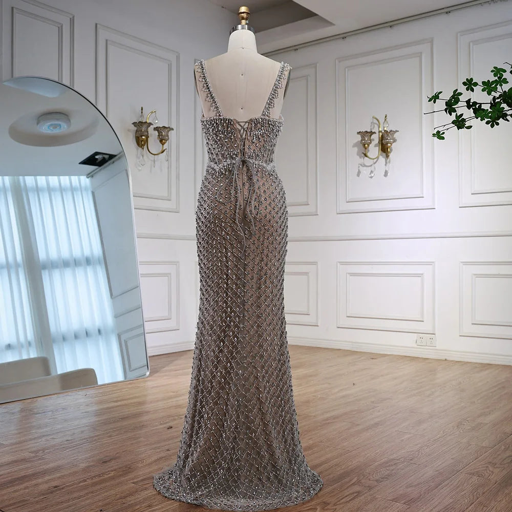 Luxury Sliver Designer Evening Dresses with Sparkling Crystal Gowns For Woman wedding party Serene Hill 2025 Customized LA72919