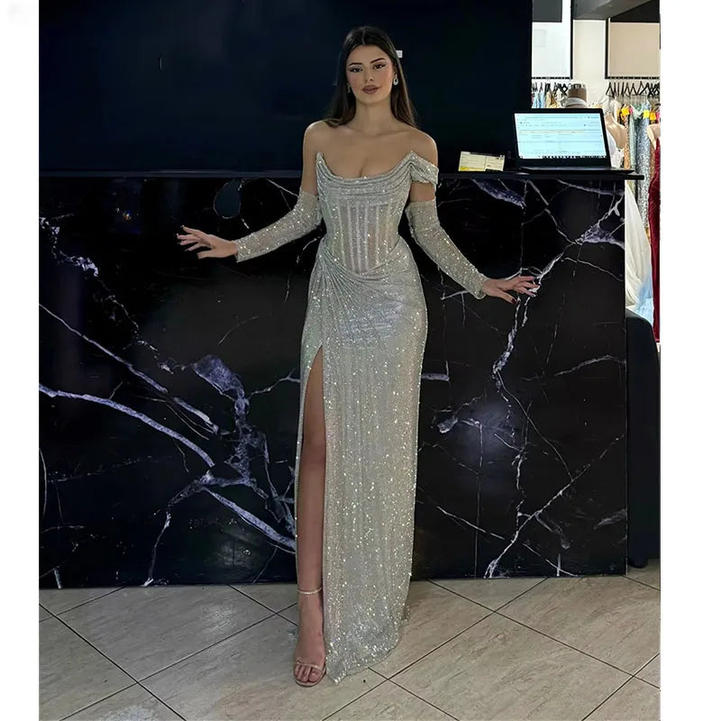 Manmux mermaid Evening Dresses Woman Elegant Long Evening Dress Woman Custom Made Shiny Luxury Prom Dresses 2025 Side Slit Party