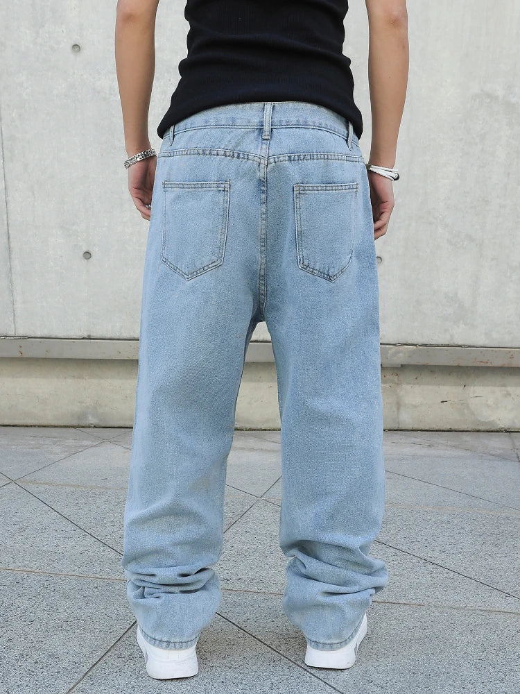 Spring Autumn Men Baggy Jeans Oversize Straight Loose Casual Denim Trousers Solid Color Streetwear Fashion Y2k Wide Leg Pants