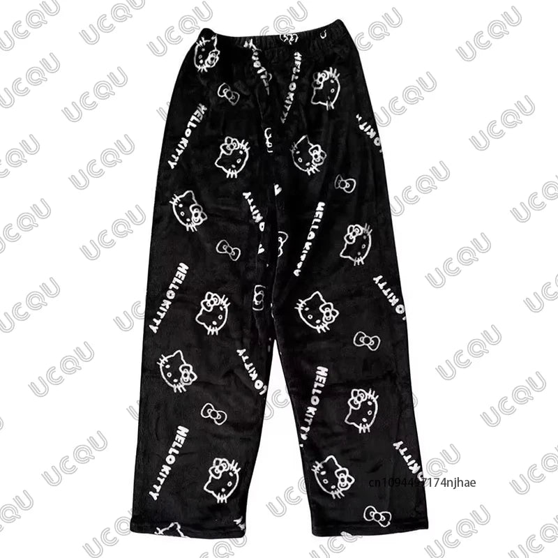 Autumn Winter Cartoon Hello Kitty Pajamas Pants Y2K Anime Women‘s Pajama Pants Couple Sleepwear Trousers Casual Home Clothes