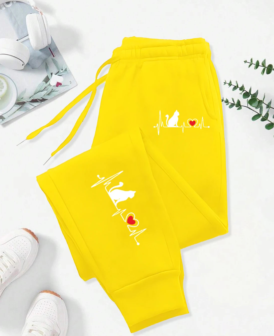 New Dog Red Heart Electrographic Printing Printed Women's Pants Street Sports Pants Casual Autumn Pants