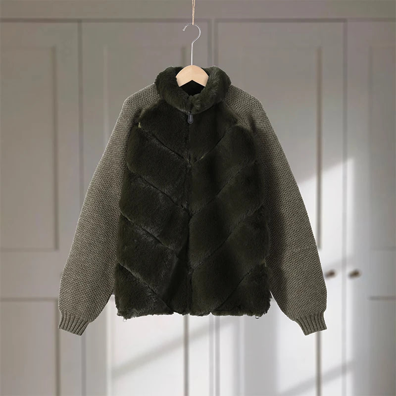 Street Women's Jacket Stand Collar Full Sleeve Faux Fur Solid Zipper Female Jackets 2025 Autumn Fashion Chic Cozy Lady Outwears