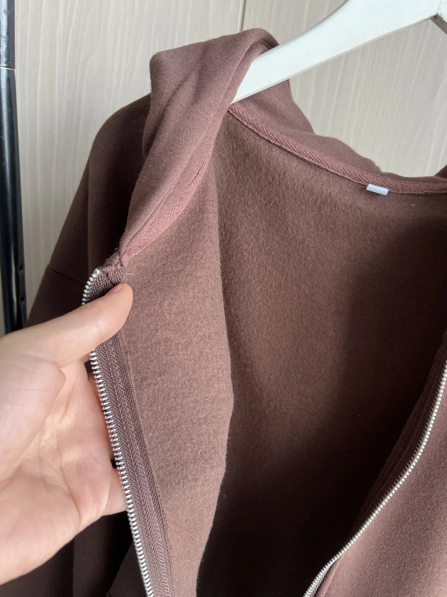 ETJ 2025 Fall/Winter new  women's casual sports oversized zipper hoodie wide leg mop sweatpants set 4174842