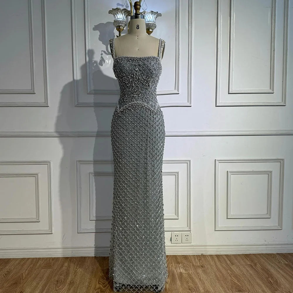 Luxury Sliver Designer Evening Dresses with Sparkling Crystal Gowns For Woman wedding party Serene Hill 2025 Customized LA72919