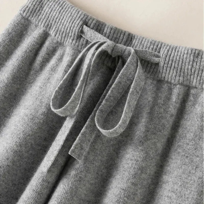 Thick Warm Knitted Casual Chic Basic Soft Elastic High Waist Women's Pants Korean Fashion Straight Ankle-Length Pants For Women