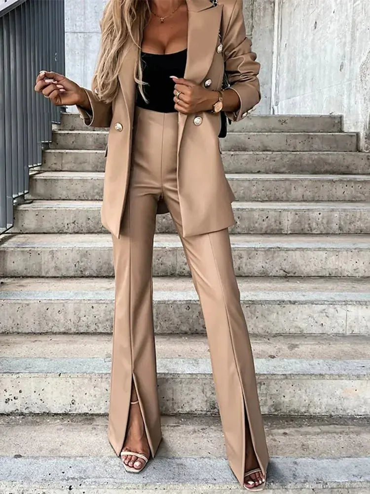 PU Leather Slim Straight Pants For Women High Waist With Pockets Chic Workwear Trousers