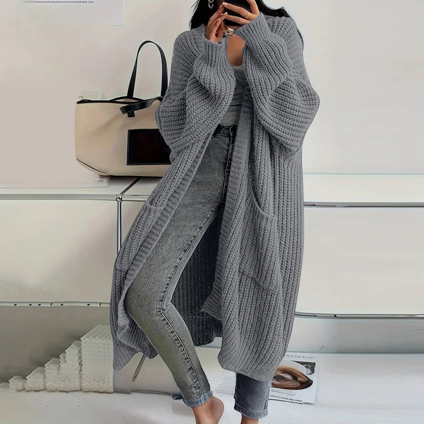 Women's Loose Long Knitted Cardigan Sweater Coat Autumn Winter Long Sleeved Long Knitwear Female Street Fashion Sweater Jacket