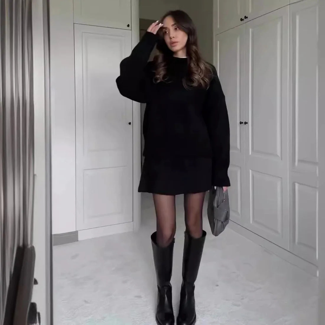 Winter Autumn Chic Knitted Two Piece Set Women Fashion Preppy Style O Neck Loose Sweater A Line Mini Skirt Sets Female Outfits