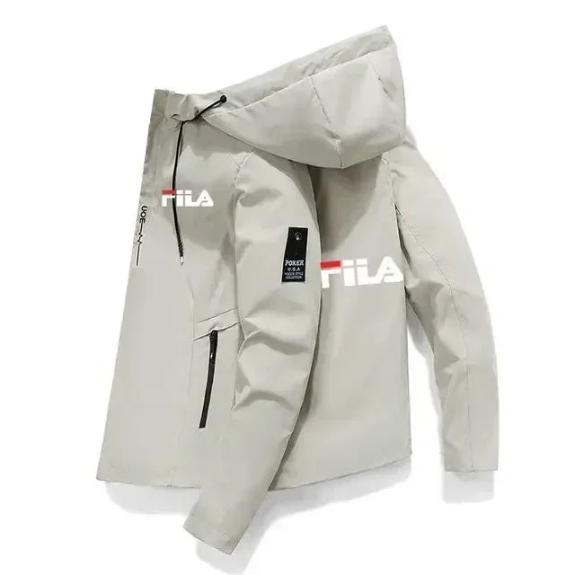 Men's 2025 printed high-quality zipper hooded baseball jacket, four-autumn jacket, trendy men's windproof zipper jacket, casual