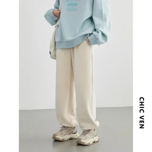 CHIC VEN Women's Pant Loose Casual New High Waist Fleece Pant Thick Plush Warm Female Sports Trousers Autumn Winter 2023