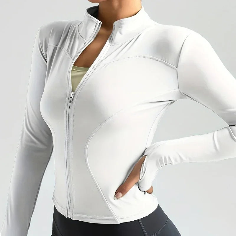 Seamless Sports Outerwear Yoga Coat Cropped Jacket for Gym Running High Waisted Moisture Wicking Workout Top with  Coat Women