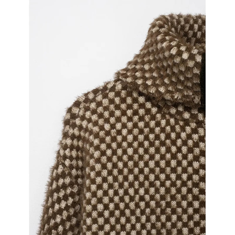 Women's Spliced knit Short Jackets Autumn Winter Stand Collar Long Sleeve Jackets Coats Streetwear Female Outerwear Chic Tops