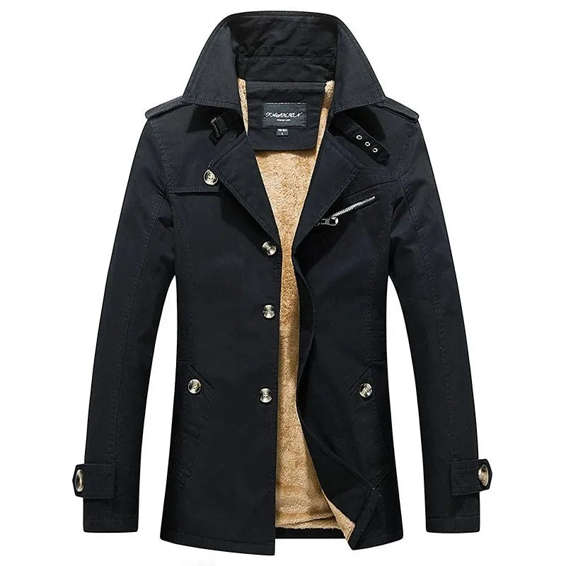 Men's Casual Fleece Lined Thickened Jacket Winter Outerwear Coat Cotton Style Fashionable Comfortable Breathable for Men