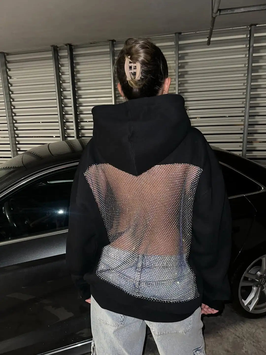 New Women's Sexy Hollowed Out Mesh Street Retro Hoodie Y2K Fashion Pullover Couple Casual Hoodie
