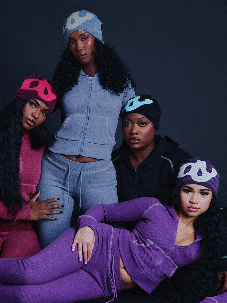 Weird Puss Hooded Tracksuits 2-Piece Set Women Zip Pocket Jacket+Drawstring Flare Pants Casual Sporty Simple Stretch Slim Outfit