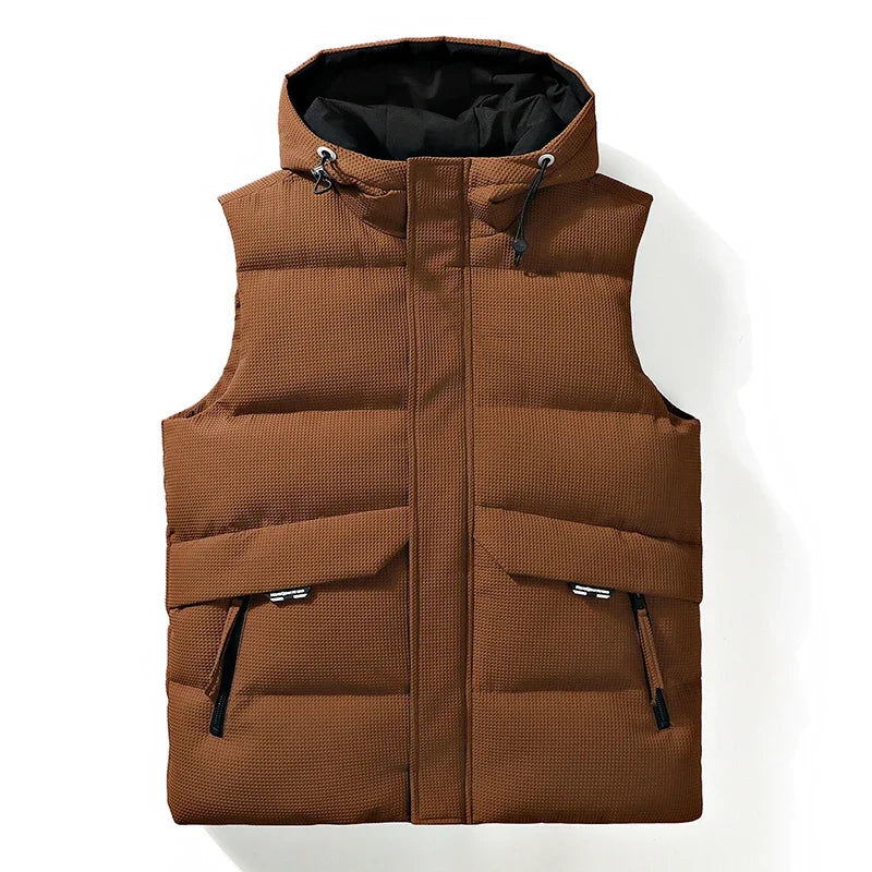 Winter Hot Sale Hooded Vests for Men Solid Color All-match Zipper Waistcoat Thicken Warm Comfortable Sleeveless Outdoor Casual