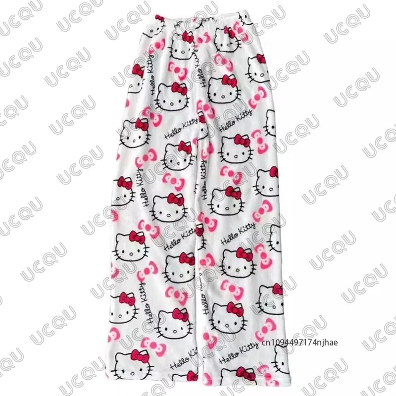 Autumn Winter Cartoon Hello Kitty Pajamas Pants Y2K Anime Women‘s Pajama Pants Couple Sleepwear Trousers Casual Home Clothes