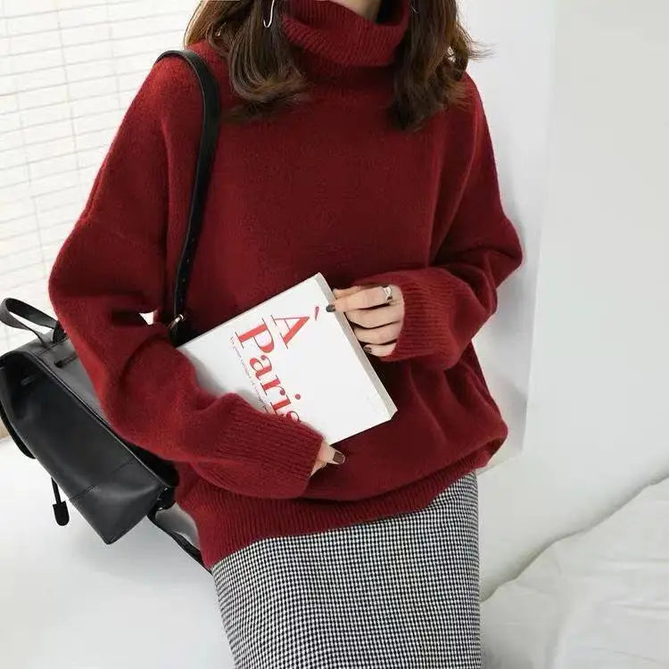 2023 New turtleneck cashmere sweater women thickened cashmere sweater loose hedging lazy knit base