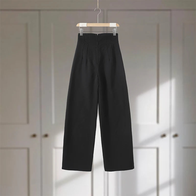 Classic Suit Jacket Long Pant Set Women Vintage Waist-cinching Jackets Straight Pants Sets Female Autumn Chic Street Outfits