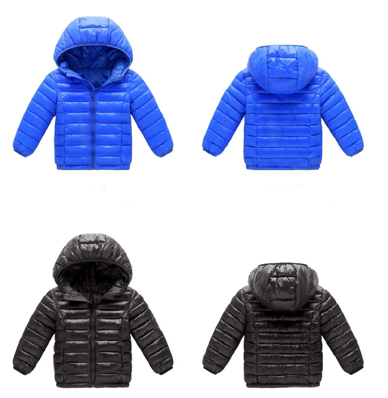 2024 Autumn Girls Down Jackets Boys Fashion Warm Thin Coats Spring Children Clothes Big Kids Casual Hooded Zipper Outerwear