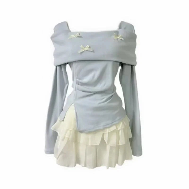 Chic Half-length Two-piece Set with One-shoulder Top And Apricot Mini Skirt for Women Spring/Summer Trendy Outfit Ensemble