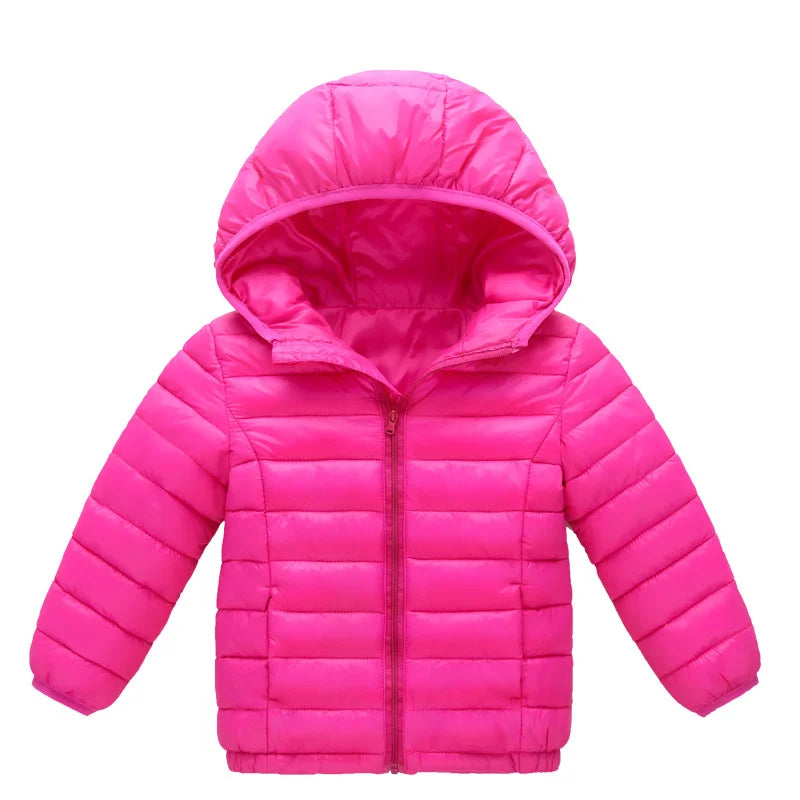 2024 Autumn Girls Down Jackets Boys Fashion Warm Thin Coats Spring Children Clothes Big Kids Casual Hooded Zipper Outerwear