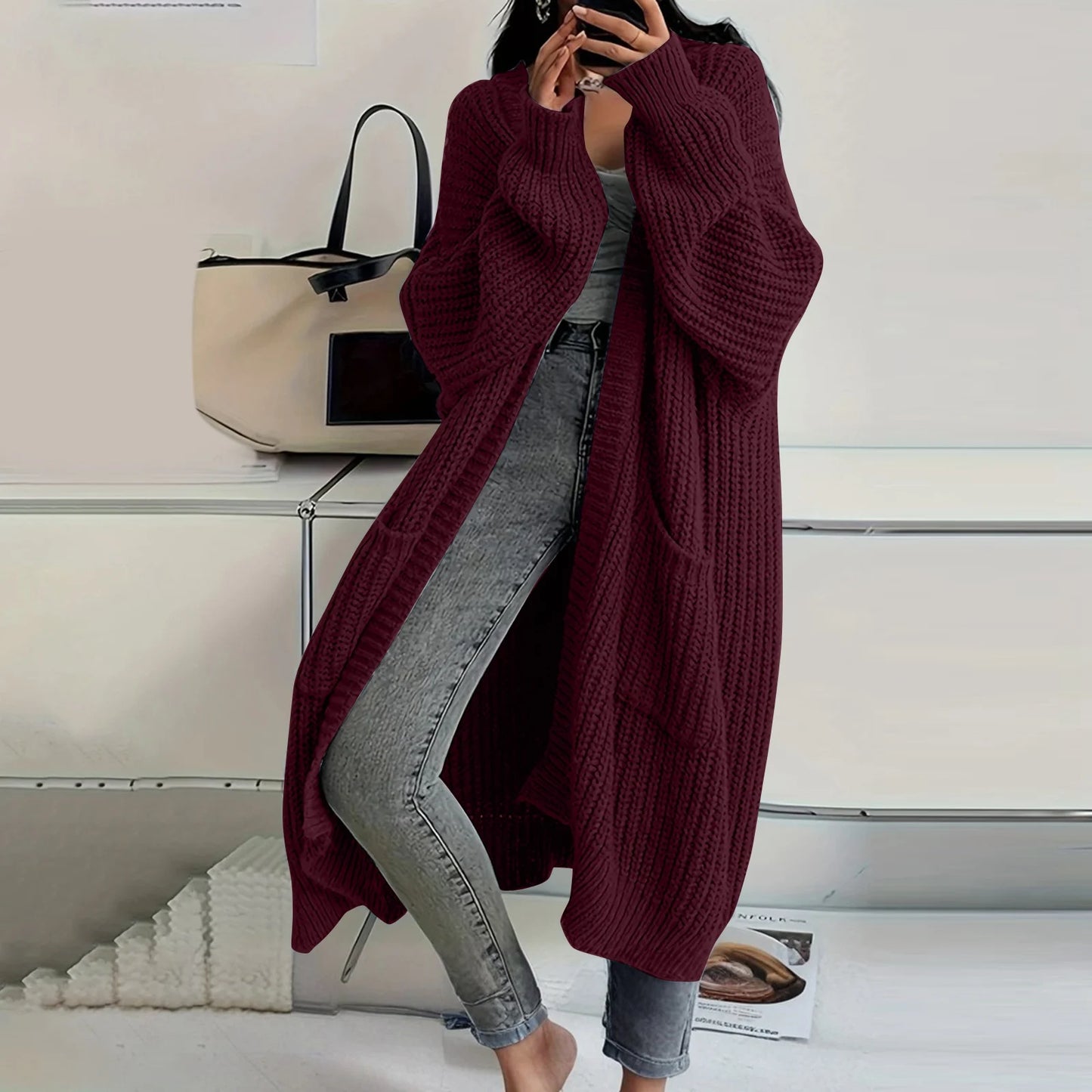 Women's Loose Long Knitted Cardigan Sweater Coat Autumn Winter Long Sleeved Long Knitwear Female Street Fashion Sweater Jacket