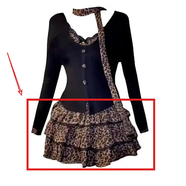 Y2k Sexy Retro Punk Set Women New Suit Scarf Long Sleeve Top High Waist Slimming Cake Skirts Two-piece Set