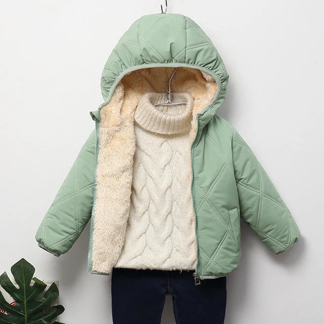 Baby Kids Coats Winter Thicken Jackets For Boys Warm Plush Outerwear Girls Fur Hooded Jackets Toddler Children Clothes Snowsuit